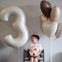 1Set 40inch Cream Caramel Number Balloons 0-9 with Cream Heart Foil Balloons for Happy 30th 40th 50th Birthday Party Decorations Balloons