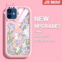 เคส JIUMOO สำหรับ iPhone 12 iPhone 12 Pro Max เคสซิลิโคนลายกระต่ายดอกไม้การ์ตูนเลนส์กล้องมอนสเตอร์น้อยสีสันสดใสเคสโทรศัพท์กันกระแทกใสแบบเรียบง่าย