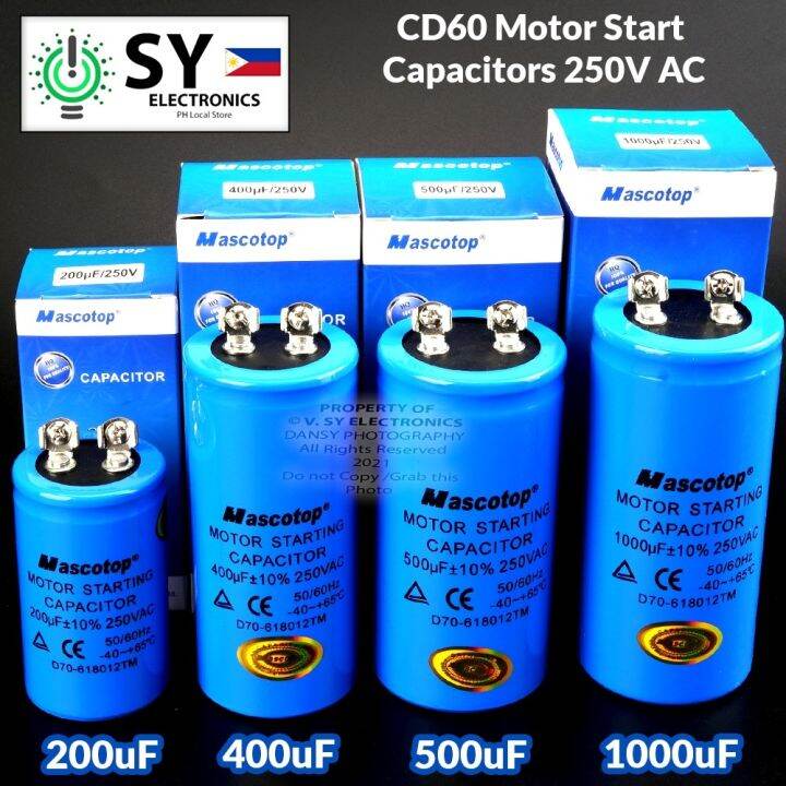 CD60 200-1000uF 250V AC Motor Start Capacitor 200uF 400uF 500uF 1000uF ...