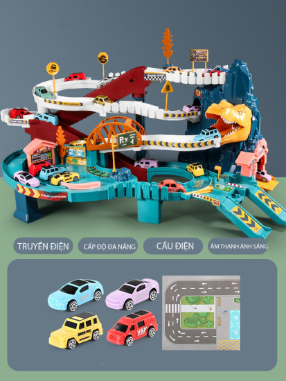 Bộ đồ chơi đường đua khủng long siêu tốc kết hợp garage đỗ xe ô tô 5 tầng - ảnh sản phẩm 8