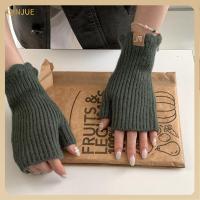 QINJUE 1Pair สีทึบทึบ ถุงมือครึ่งนิ้ว ทนความเย็น กางเกงขาสั้นแบบสั้น ถุงมือไร้นิ้ว นุ่มนุ่มๆ ลูกไม้ปักลาย ปลอกแขนถัก สำหรับผู้หญิง