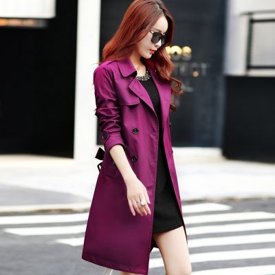 Spring Trench Coat for Women 2022 Turn-down Collar Slim Fit Double Breasted Female Long Black Overcoat Autumn Womens Clothing