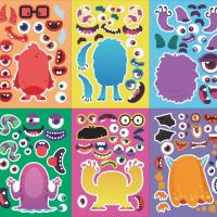 【YF】┇﹍  6/12Sheets Kids Games Stickers Cartoon Make A Face Assemble Jigsaw Gifts