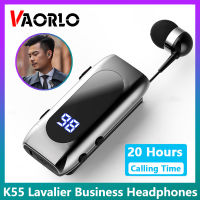 VAORLO K55 Telescopic Lavalier หูฟังไร้สาย,หูฟังบลูทูธธุรกิจพูด/ฟังเพลงได้20ชั่วโมง LED ดิจิตอลจอแสดงผลสนับสนุนคลิกเดียวภาพตัดเสียงรบกวน