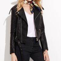 Women Ladies Fashion Faux Leather Racing Style Biker Jacket