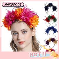 MAXG ตกแต่งหมวกของคุณช่อดอกไม้เจ้าสาว Headpiece ที่คาดผมดอกไม้แบบฮาวายพวงมาลัยดอกไม้แบบโบฮีเมียนพวงหรีดพวงมาลัยดอกไม้อุปกรณ์เสริมผมชายหาดที่คาดผม