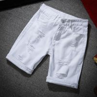 Shorts New Summer Men Holes Casual Shorts Jeans Men Cotton Solid Slim Fit Shorts Pants Knee Length Pants