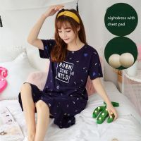 【 WYIN kitchen】 Sexy Lady Nightwear with a chest pad Cotton Nightgowns Women Sweet Female Lounge Nightdress Casual Girls Sleepshirts