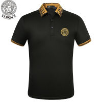 Versace เสื้อโปโลแฟชั่นผู้ชายสไตล์เกาหลี,เสื้อโปโลสีพื้นเสื้อลำลองแขนสั้นเข้ารูปเสื้อโปโลมีกระดุมคอปก