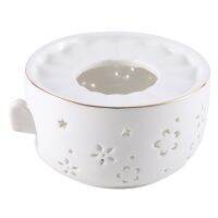 Round Ceramic Teapot Light Furnace with Candle Tray Heater Trivet Dish Cup Heat Pot White