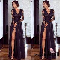 ALH-y Women Lace Sleeve Evening Party Ball Prom Gown Formal tail Wedding