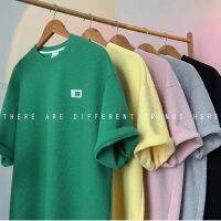 เสื้อยืดแขนสั้น พิมพ์ลายวาฟเฟิล สีเขียว แฟชั่นฤดูร้อน สไตล์เกาหลี สําหรับผู้ชาย