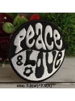 เครื่องหมาย Peace ขาว ดำ ตัวรีดติดเสื้อ อาร์มรีด อาร์มปัก ตกแต่งเสื้อผ้า หมวก กระเป๋า แจ๊คเก็ตยีนส์ Hippie Embroidered Iron on Patch