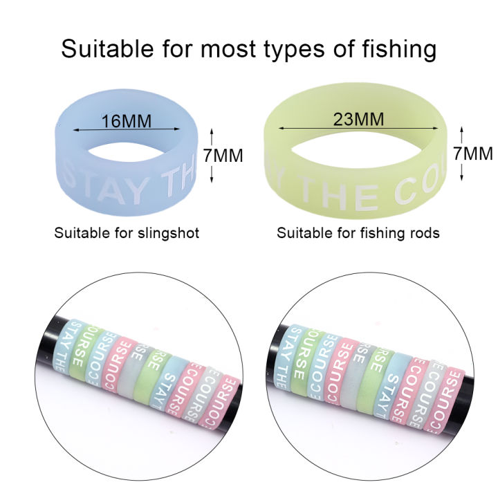 แหวนเบ็ดตกปลากันลื่น16-23มม-10ชิ้นเคสเบ็ดตกปลาซิลิโคนเรืองแสงเคสอุปกรณ์ตกปลากลางแจ้งสีแบบสุ่ม