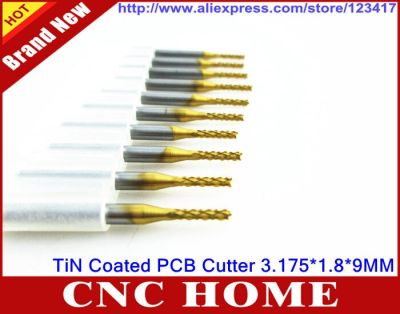 10pcs 3.175 * 1.8 * 9MM ไทเทเนียมเคลือบคาร์ไบด์ Endmilling Cutter CNC Router Bits Endmills สําหรับเครื่อง PCB แผงวงจรพิมพ์