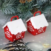 20pcs Christmas house style Christmas Gift Box Paper Gift Candy Bag Paper Bag Kraft Candy Cookies Box Party Supplies Red cottage