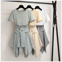 COD ► The Outline Shop27dgsd6gfd new 2023 summer casual two piece sets fashion women letter printed t shirt ans plaid skirts suits woman korean clothes 2 pcs set outfit