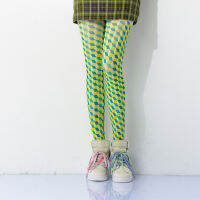 Spring and autumn new three-dimensional geometric square lattice green plaid personalized printing pantyhose leggings