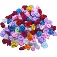 50 /100 Pcs Mini Satin Ribbon Rose Flower Scrapbook Paste Ornament Bow Appliques For Wedding Decoration DIY Sewing Accessories