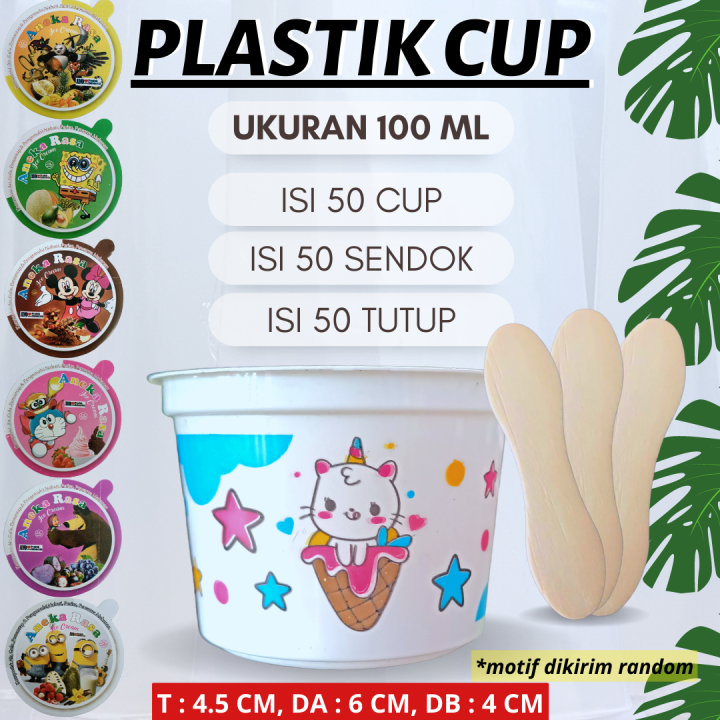 Cup Plastik Ice Cream Cup Es Cream Plastik Cup Plastik Es Krim 100 Motif Cup Motif 2723