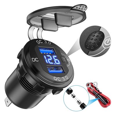 Quick Charge 3.0 Dual USB Car Charger with Voltmeter &amp; ON/OFF Switch,36W 12V USB Outlet Fast Charger for Car Boat Marine