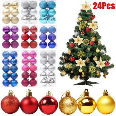 3/4/6/8cm Christmas Balls Ornaments Plastic Decor Christmas Tree Round Hanging Ball New Year Party Home Hanging Drop Decorations