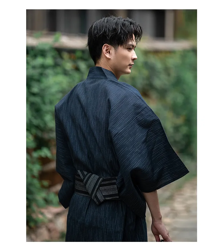 Traditional Japanese KIMONO Fashion YUKATA Summer Men Long Robes With Belt  95% Cotton Pajamas Set Male Sleepwear Bathrobe