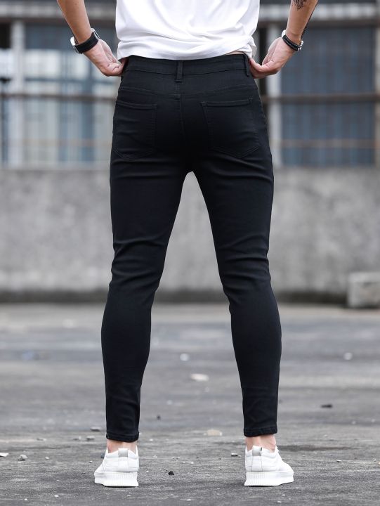 กางเกงยีนส์สำหรับผู้ชายสีดำ-กางเกงยีนส์กางเกงรัดรูปสีดำ