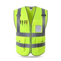 Orange /Green High Visibility Reflective Safety Vest Work Reflective Vest Multi Pockets Workwear Safety Waistcoat Men Safety Ves