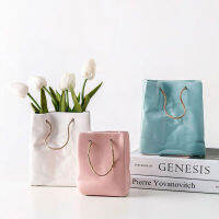 Nordic Creative Ceramic Vase Shopping Bag Design Handbag Dried Flower Arrangement Simple Living Room Simulation Desktop