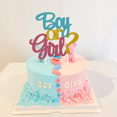 Boy Or Girl Glitter Cupcake Topper Gender Reveal Baby Shower Decorations Kids Birthday Party Dessert Cake Baking Supplies