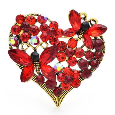 Wuli&amp;baby Shining Heart Brooches For Women Unisex 2-color Rhinestone Flower Butterfly Love Party Office Brooch Pins Gifts