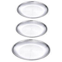 THLT1B 3 Piece Stainless Steel Buffet Plate Pizza Tray Stainless Steel for Appetizer Salad Plate Set, 9 &amp; 10 Inches (3 Plates)