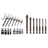 8 Pieces HSS Taper Claw Type Wood Plug Cutter Drill Bits &amp; 7Pcs Cemented Carbide Drill Bit Tools Multifunction Bits