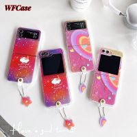 WFCase ปลอกสำหรับ Samsung Z Flip5 Samsung Z Flip4 Samsung Z Flip3 Minimalist เคสโทรศัพท์พับดอกไม้สี (+ สายรัดข้อมือ) กล้องเต็มกรอบเคสป้องกัน