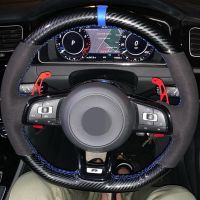 Carbon Fiber Black Genuine Leather Suede Car Steering Wheel Cover For Volkswagen Golf 7 GTI Golf R MK7 Polo Scirocco 2015 2016 Steering Wheels Accesso