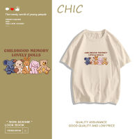 CHIC ผ้าฝ้ายแท้ การ์ตูนน่ารักสัตว์พิมพ์เสื้อยืดแขนสั้น สไตล์สบาย ๆ T0450