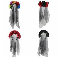 Black rose flower veil headband devil style COS prom dress hair accessories anime festival party headband for women