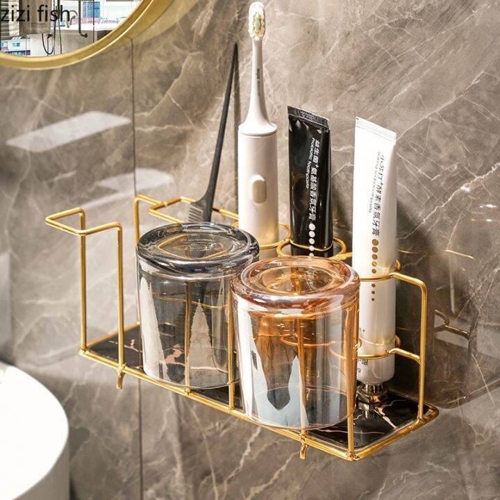 metal-glass-storage-rack-storage-tray-electric-toothbrush-holder-wall-shelf-glass-mouthwash-cup-bathroom-shelves-organizer