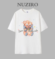 NUZIRO เสื้อยืดแขนสั้นพิมพ์ลายลายหมีตัวเล็กผ้าคอตตอนสไตล์เกาหลีสำหรับผู้หญิง