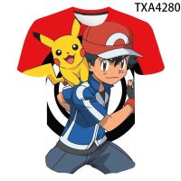 เสื้อผ้าผู้ชายสไตล์ใหม่ลายโปเกมอน Pikachu 3D เสื้อยืดพิมพ์ลายคนรักฤดูร้อนหลวมแขนสั้น