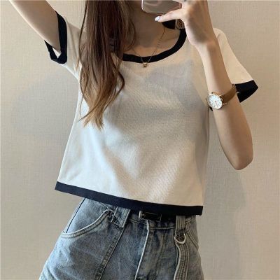 COD DSFDGDFFGHH T-shirt Womens New Korean Style Round Neck Large Size Tee Fashion Short Sleeve Knitted Top