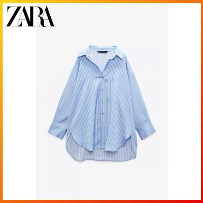 Zara เสื้อเบลาส์ ผ้าซาติน ผ้าไหม ลายทาง แฟชั่นฤดูใบไม้ผลิ สําหรับผู้หญิง ta