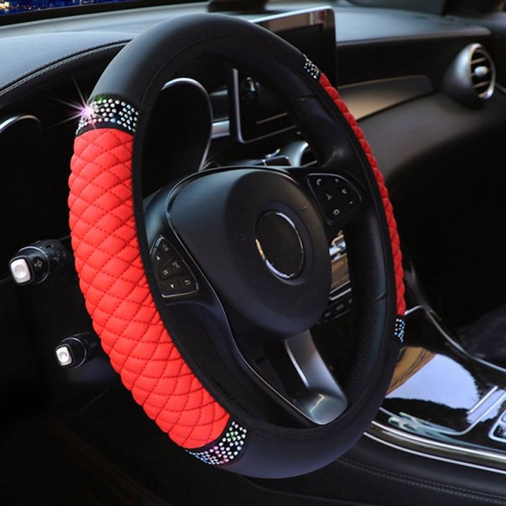 two-dog-sells-cars-universal-car-steering-wheel-cover-37-38cm-leather-embroided-color-diamond-studded-elastic-steering-wheel-cover