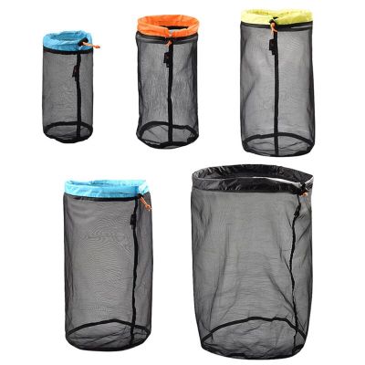 ：“{—— S~XXL Ultralight Mesh Storage Bag Drawstring Bags High Quality Outdoor Stuff Sack Traveling Organizer Hiking Tool