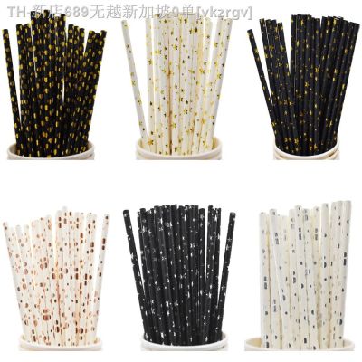 【CW】✿☜▨  Gold Foil Dot Metallic Paper Drinking Straws Disposable Wedding Decoration Birthday Supplies