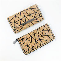 KANDRA Rhombus Cork Trifold Geometric Wallet Women Zipper Diamond Lattice Wallet Female Money Clip Purses Card Holder Money Bag