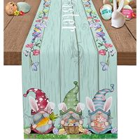 【LZ】♙  Easter Gnomes Table Runners Basket Bunny Eggs Spring Linen Table Runner Farmhouse Easter Decorations for Coffee Wedding