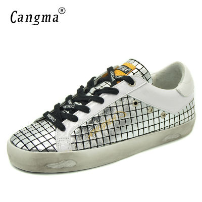 CANGMA Luxury Brand Italian Designer Sneakers Woman Silver Shoes Patent Leather Women Flats Adult Casual Shoes Female 2021