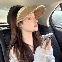 Pearl empty top hat womens beach vacation straw bag high-end niche cool trendy style sun protection